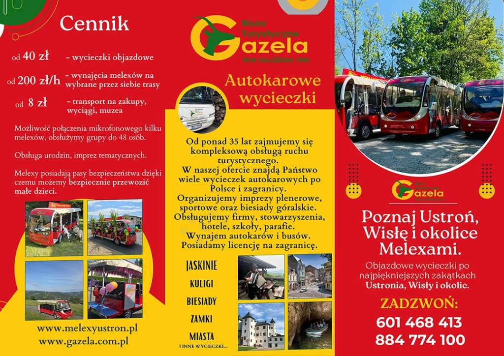 Cennik biletów na meleksy Ustroń, Wisła - broszura informacyjna